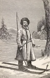 Um nativo de Votiak, Rússia, de "De Paris a Pequim sobre as Neves Siberianas" por Victor Meignan, gravado por Smeeton-Tilly (Burne Smeeton (fl.1840-60) e Auguste Tilly (d.1898)), publicado em 1889 (gravado