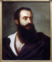 Retrato de Felice Orsini (1819 - 1858) autor do ataque de 14 de janeiro de 1858 a Napoleão III. Pintura de Louis Bucheister (? -1881), Itália. Óleo sobre tela. Diâmetro: 0,47 x 0,38m. Paris, Museu Carnavalet