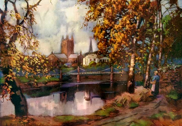 Catedral de Hereford, da caminhada do rio, Herefordshire, 1924-1926.