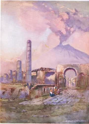 Pompéia: o Vesúvio à distância, da Hutchinsons Picturesque Europe, publicado por Hutchinson & Son, c.1930