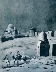 Mesquita de Muhammad Ali sob o luar, Cairo, Egito, 1928