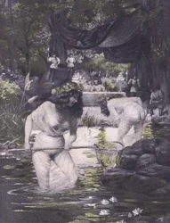 Ginerva e Isotta, ilustração de Decameron de Boccaccio publicada pela Sociedade Navarra dos anos 30 (litho)