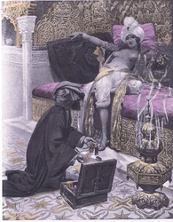 A filha do rei de Tunes, ilustração de Decameron de Boccaccio publicada pela Sociedade Navarra 1930 (litho)