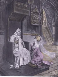 A senhora e o frade, ilustração de Decameron de Boccaccio publicada pela Sociedade Navarra 1930 (litho)