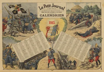 Calendário para 1915, com cenas do campo de batalha da Primeira Guerra Mundial (cor litho)