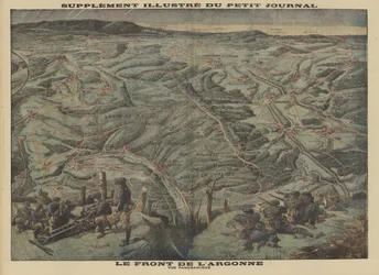 Vista panorâmica do éctor da Floresta de Argonne da Frente Ocidental, Primeira Guerra Mundial