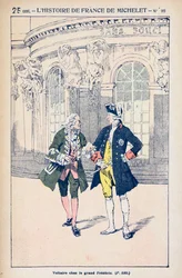 François Voltaire (1694-1778) com o rei Frederico II da Prússia (1712-86) em Sanssouci perto de Potsdam, de &39;Histoire de France&39; por Jules Michelet (1798-1874) c.1900