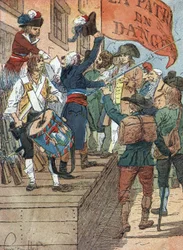 As guerras da Revolução Francesa: alistamentos voluntários após as derrotas da França na guerra entre a França revolucionária e as monarquias contra-revolucionárias, a assembleia francesa proclama o Perigo para a Pátria, 22 de Julho de 1792) Ilustração de 