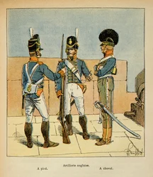 Ilustração de Bombled Louis (1862-1927) do livro "O Memorial de Santa Helena" do Conde Emmanuel de Las Cases (1766-1842): Artilharia inglesa: A pé; A cavalo, Colecção Privada