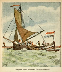 Ilustração de Bombled Louis (1862-1927) do livro "O Memorial de Santa Helena" do Conde Emmanuel de Las Cases (1766-1842): Napoleão doou um barco a um piloto holandês durante sua visita à Holanda