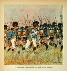 Ilustração de Bombled Louis (1862-1927) do livro "O Memorial de Santa Helena" do Conde Emmanuel de Las Cases (1766-1842): Armee bávara integrada à Armee de Napoleão, Coleção Particular