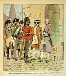 Ilustração de Bombled Louis (1862-1927) do livro "O Memorial de Santa Helena" do Conde Emmanuel de Las Cases (1766-1842): Emigrados para Coblenz (Coblença) durante a Revolução, Coleção Particular
