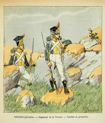 Ilustração de Bombled Louis (1862-1927) do livro "O Memorial de Santa Helena" do Conde Emmanuel de Las Cases (1766-1842): Infantaria Polaca; Regimento do Vístula; Fusilier e Granadeiro, Coleção Privada