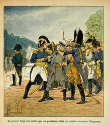 Ilustração de Louis Bombled (1862-1927) do livro „O Memorial de Santa Helena“ do conde Emmanuel de Las Cases (1766-1842): o general Rapp manda prender por um gendarme o jovem Stabs, que queria assassinar o imperador Napoleão, Coleção Partial