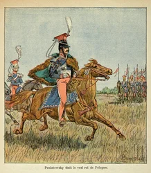 Ilustração de Bombled Louis (1862-1927) do livro "O Memorial de Santa Helena" do Conde Emmanuel de Las Cases (1766-1842): O marechal Jozef Antoni Poniatowski (1763-1813) diante de suas tropas, Coleção Privada