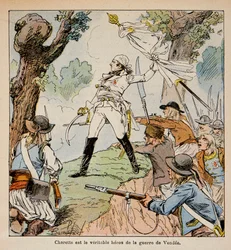 Ilustração de Bombled Louis (1862-1927) do livro "O Memorial de Santa Helena" do Conde Emmanuel de Las Cases (1766-1842): Chefe Vendeen Charrette e seus apoiantes, Coleção Privada