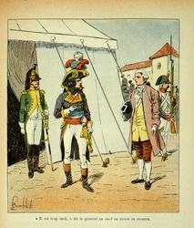 Ilustração de Bombled Louis (1862-1927) do livro "O Memorial de Santa Helena" do Conde Emmanuel de Las Cases (1766-1842): O representante de Veneza tenta intermediar com Bonaparte, Coleção Privada
