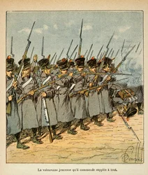 Ilustração de Bombled Louis (1862-1927) do livro "O Memorial de Santa Helena" do Conde Emmanuel de Las Cases (1766-1842): Os franceses durante a Batalha de Lutzen em 1813, Coleção Particular