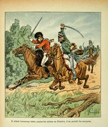 Ilustração de Bombled Louis (1862-1927) do livro "O Memorial de Santa Helena" do Conde Emmanuel de Las Cases (1766-1842): Combate entre cavaleiros franceses e ingleses, Coleção privada