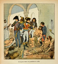 Ilustração de Bombled Louis (1862-1927) do livro "O Memorial de Santa Helena" do Conde Emmanuel de Las Cases (1766-1842): Bonaparte visita os pestilentos de Jaffa, Coleção Particular