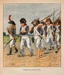 Ilustração de Bombled Louis (1862-1927) do livro "O Memorial de Santa Helena" do Conde Emmanuel de Las Cases (1766-1842): Denúncia da Armee da Itália, Coleção Particular