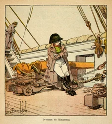 Ilustração de Bombled Louis (1862-1927) do livro "O Memorial de Santa Helena" do Conde Emmanuel de Las Cases (1766-1842); O Imperador Napoleão a bordo de Northumberland em 1815, Coleção Particular