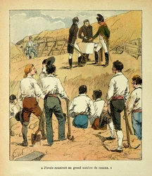 Ilustração de Bombled Louis (1862-1927) do livro "The Memorial of Sainte Helene" do Conde Emmanuel de Las Cases (1766-1842): Napoleão dirigiu grandes obras na França durante sua regência, Coleção Parcial