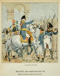 Ilustração de Bombled Louis (1862-1927) do livro "O Memorial de Santa Helena" do Conde Emmanuel de Las Cases (1766-1842): O Marechal Bon Adrien Jeannot de Moncey (1754-1842), Duque de Conegliano, Coleção Particular