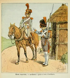 Ilustração de Bombled Louis (1862-1927) do livro "O Memorial de Santa Helena" do Conde Emmanuel de Las Cases (1766-1842): A Guarda Imperial: Artilharia a pé e Trem de Artilharia, Coleção Particular