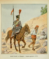 Ilustração de Bombled Louis (1862-1927) do livro "O Memorial de Santa Helena" do Conde Emmanuel de Las Cases (1766-1842): O Armee Francês em Espanha: Lancier gendarme 1811, Coleção Particular