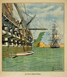 Ilustração de Bombled Louis (1862-1927) do livro "O Memorial de Santa Helena" do Conde Emmanuel de Las Cases (1766-1842): Chegada de Napoleão a Sainte Helene em 15 de outubro