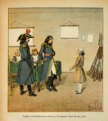 Ilustração de Bombled Louis (1862-1927) do livro "O Memorial de Santa Helena" do Conde Emmanuel de Las Cases (1766-1842): Eugene de Beauharnais (1781-1824) reclama a espada de seu pai em Bonaparte, Coleção Particular