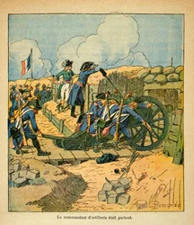 Ilustração de Bombled Louis (1862-1927) do livro "O Memorial de Santa Helena" do Conde Emmanuel de Las Cases (1766-1842): Napoleão Bonaparte na sede de Toulon em 1793, Coleção Particular