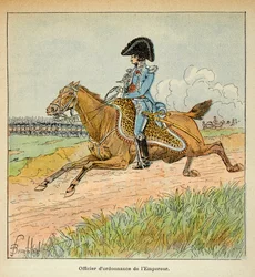 Ilustração de Bombled Louis (1862-1927) do livro "O Memorial de Santa Helena" do Conde Emmanuel de Las Cases (1766-1842): Retrato de um Oficial Ordinário do Imperador Napoleão, Coleção Particular