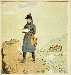 Ilustração de Bombled Louis (1862-1927) do livro "O Memorial de Santa Helena" do Conde Emmanuel de Las Cases (1766-1842): Retrato do marechal Laurent de Gouvion Saint Cyr (1764-1830) Coleção particular