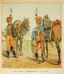 Ilustração de Bombled Louis (1862-1927) do livro "O Memorial de Santa Helena" do Conde Emmanuel de Las Cases (1766-1842): Aide de campismo do grande exército: do general maior e do marechal, coleção privada