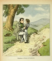 Ilustração de Bombled Louis (1862-1927) do livro "O Memorial de Santa Helena" do Conde Emmanuel de Las Cases (1766-1842): Uma Santa Helena, Imperador Napoleão e Tristão de Montholon, Coleção Particular