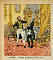 Ilustração de Bombled Louis (1862-1927) do livro "O Memorial de Santa Helena" do Conde Emmanuel de Las Cases (1766-1842): Talleyrand (1754-1838) enfrentando Denis Decres (1761-1820) Coleção particular