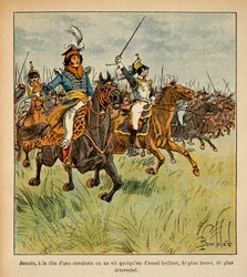Ilustração de Bombled Louis (1862-1927) do livro "O Memorial de Santa Helena" do Conde Emmanuel de Las Cases (1766-1842): Joachim Murat (1767-1815) carregando à cabeça de sua cavalaria, Coleção Privada