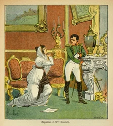 Ilustração de Bombled Louis (1862-1927) do livro "The Memorial of St. Helene" do Conde Emmanuel de Las Cases (1766-1842): Clemência do Imperador Napoleão para com a Princesa de Hatzfeld, que pede a graça do seu marido, Coleção Privada