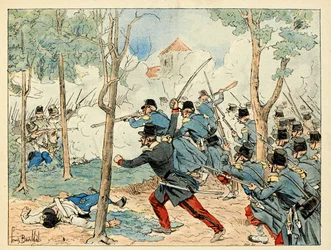 Ilustração retirada do livro "Os heróis do século", recitação anedótica de Dick de Lonlay e ilustrada por Louis Bombled (1862-1927)