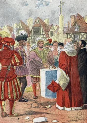 Postagem do Rei da França François I da primeira pedra do Hotel de Ville de paris desenhada pelo arquiteto italiano Boccador