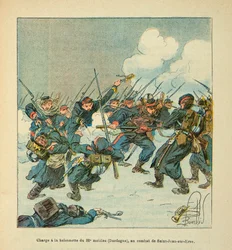 A Arma do Loire por Eugene Sergeant, conhecido como Grenest, ilustrado por Louis Bombled (1862-1927) (Guerra Franco-Alemã; campanha de 1870-1871): carga ao baionete do 22º móvel (Dordogne) na batalha de Saint Jean sur Evre em Janeiro de 1871, P