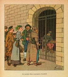 A Armee Oriental do Sargento Eugene, dit Grenest, ilustrada por Louis Bombled (1862-1927) (Guerra Franco-Alemã; campanha de 1870 -1871): Capitão Huot preso em Neuchatel, Coleção Privada