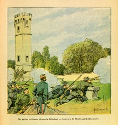 O Exército do Leste de Eugène Sergeant, dito Grenest, ilustrado por Louis Bombled (1862-1927) (Guerra Franco-Prussiana; campanha de 1870-1871): defesa de Dijon em outubro de 1870, os guardas nacionais de Dijon defendem as alturas de Montmusard, coleção