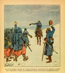 O Exército do Leste de Eugène Sergeant, conhecido como Grenest, ilustrado por Louis Bombled (1862-1927) (Guerra Franco-Prussiana; campanha de 1870-1871): O comandante dos batalhões Barberet do 4.º regimento de zuavos é destacado para comandar um regimento