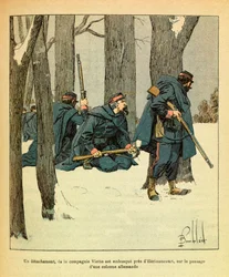 A Armee Oriental do Sargento Eugene, conhecida como Grenest, ilustrada por Louis Bombled (1862-1927) (Guerra Franco-Alemã; campanha de 1870 -1871): Janeiro de 1871, um destacamento da Companhia Viette foi emboscado perto de Herimoncourt, na passagem de uma