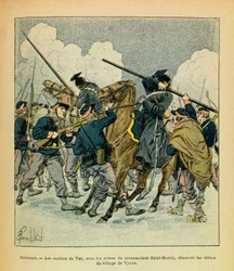 A Armee Oriental do Sargento Eugene, conhecida como Grenest, ilustrada por Louis Bombled (1862-1927) (Guerra Franco-Alemã; campanha de 1870 -1871): Janeiro de 1871, Hericourt, os motivos do Var, sob as ordens do comandante Saint Martin, caçam os Uhlans f
