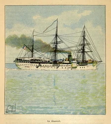 A Guerra em Madagáscar - História das Expedições Francesas de 1885-1895 por Henri Galli dit Galllichet (1854-1922), ilustrada por Louis Bombled (1862-1927): O navio hospitaleiro "Shamrock" a caminho de Madagáscar, Coleção Particular