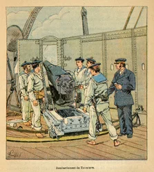 A Guerra em Madagáscar - História das Expedições Francesas de 1885-1895 por Henri Galli dit Galllichet (1854-1922), ilustrada por Louis Bombled (1862-1927): Bombardeamento de Tamatave pela Marinha Francesa, Coleção Privada